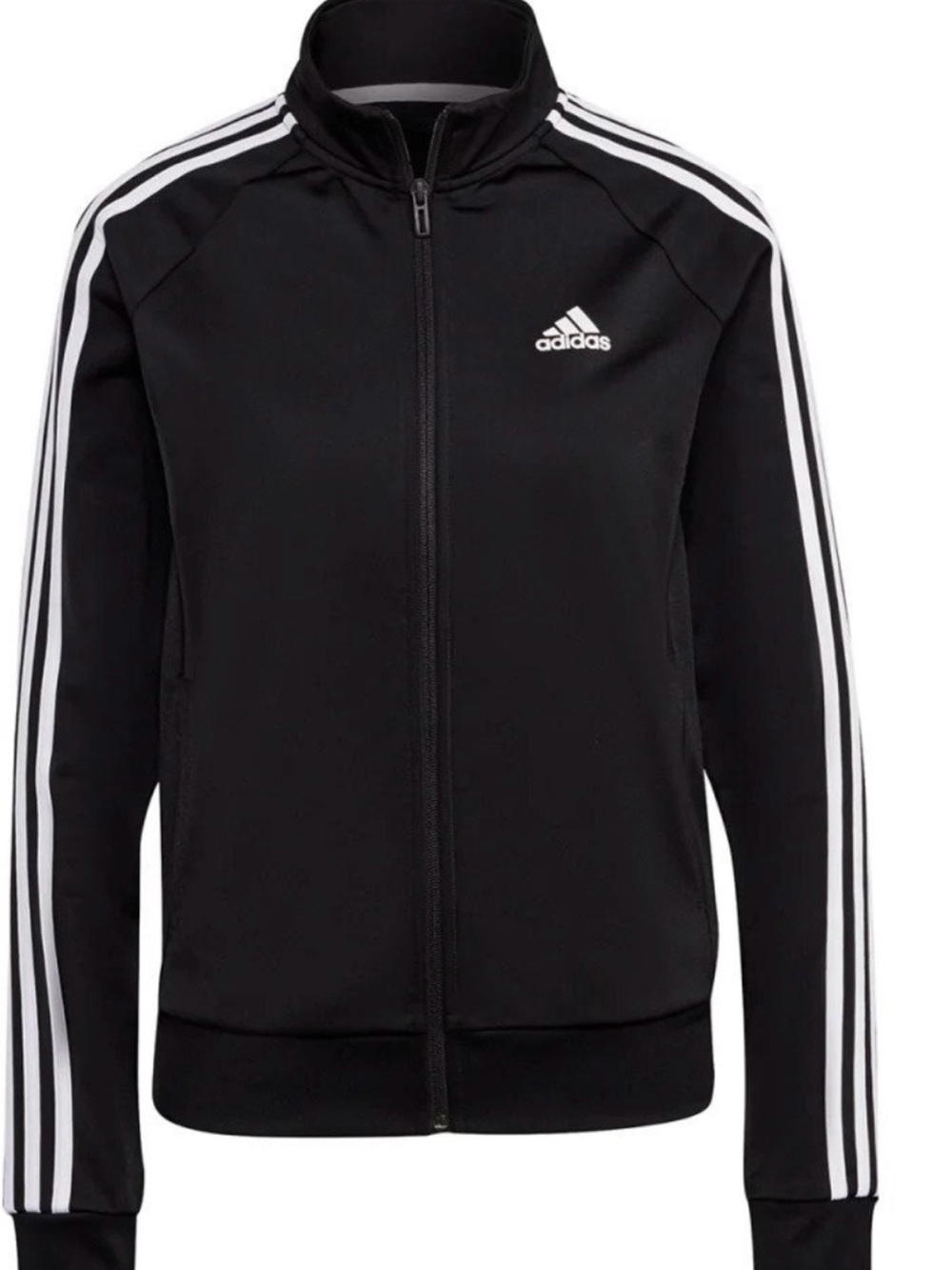 adidas Black Bomber-Style Track Jacket with White Stripes